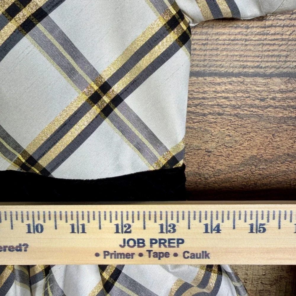 Gymboree Plaid Holiday Dress Gold Metallic Velvet Collar Ivory‎ Black Size 10